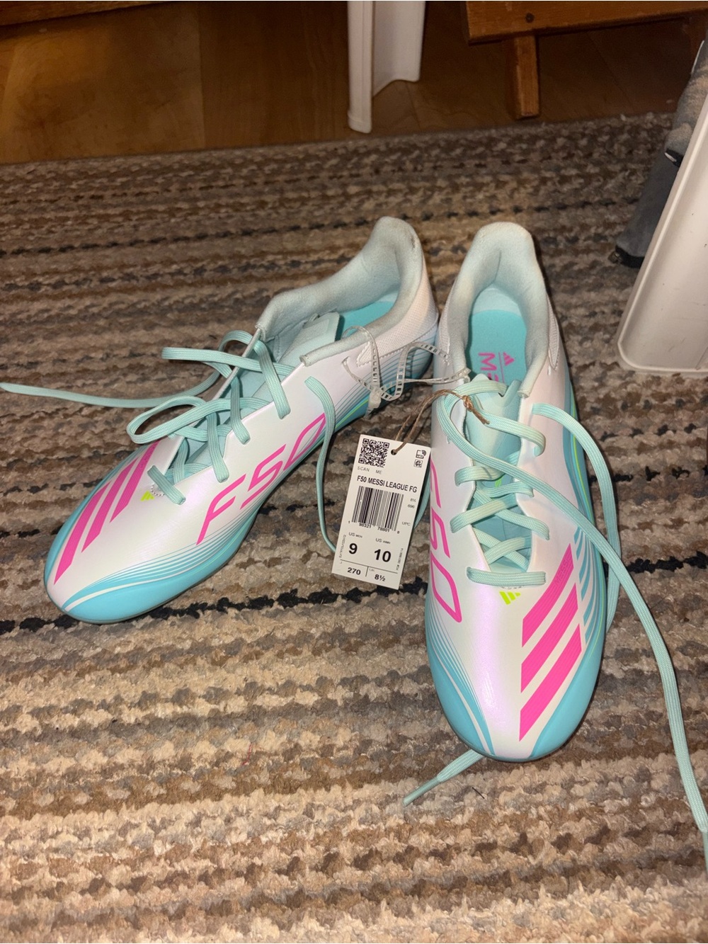 adidas Men’s Light Blue and Pink F50 Soccer Cleats